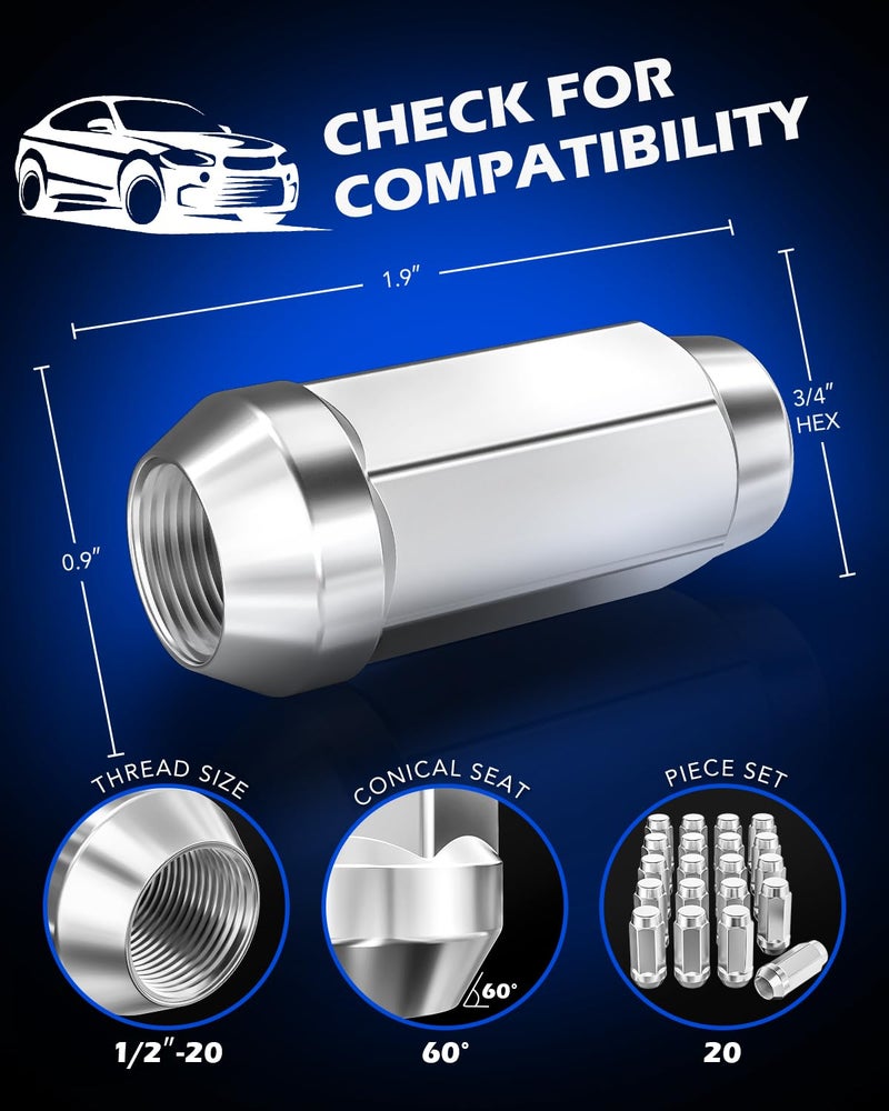 Orion Motor Tech صواميل العجلات أورايون موتور تكنولوجي 1/2x20، صواميل العجلات 1/2''-20 متوافقة مع فورد إكسبلورر جيب جراند شيروكي رانجلر ليبرتي كوماندر لينكولن MKX والمزيد، مجموعة من 20 - Image 2